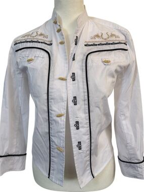 White Diamond Western Embroidered Button Up Shirt‎ Women’s Size 8 Equestrian